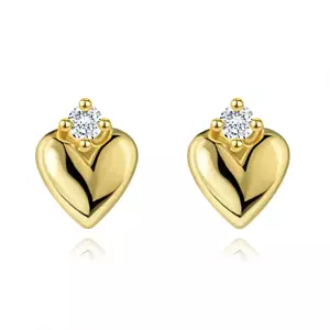 Zlaté náušnice 14K s vypuklým srdcom a diamantom