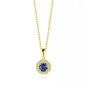 Zlatý náhrdelník 14K so zafírom a diamantami