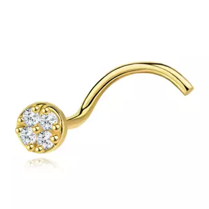 Zahnutý piercing do nosa zo žltého 14K zlata so zirkónmi