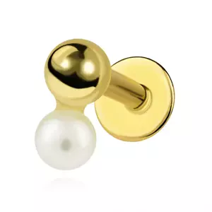 Zlatý labret piercing zo 14K zlata s kultivovanou perlou a guľôčkou