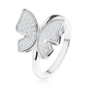 Strieborný prsteň 925, trblietavý motýľ vykladaný zirkónikmi čírej farby - Veľkosť: 48 mm