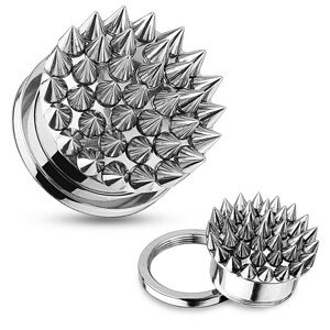 Tunel plug do ucha z ocele 316L, strieborná farba, povrch zdobený ostňami - Hrúbka: 8 mm