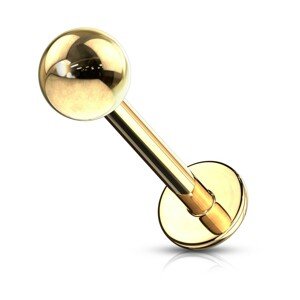 Piercing do pery, brady a nad peru z ocele 316L, zlatá farba, lesklá gulička - Rozmer: 1,2 mm x 8 mm x 4 mm