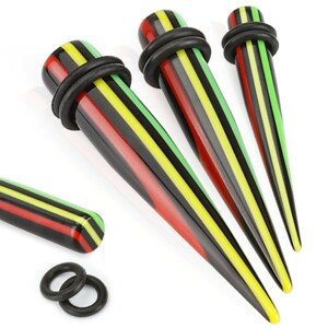 Akrylový taper do ucha, farebné pásiky v rasta štýle, rôzne veľkosti - Hrúbka: 10 mm