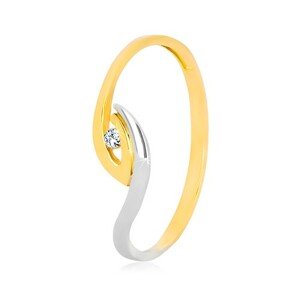 Zlatý prsteň 375 - nepravidelne zahnuté konce ramien, ligotavý zirkón - Veľkosť: 59 mm