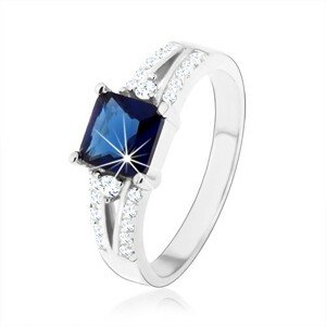 Zásnubný prsteň, striebro 925, modrý zirkónový štvorec, zdobené ramená - Veľkosť: 54 mm