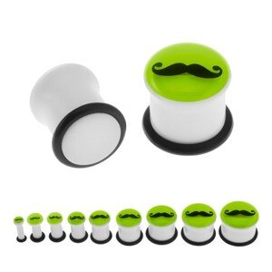 Plug do ucha bielej farby, čierne fúzy a gumička, predná časť svietiaca v tme - Hrúbka: 8 mm