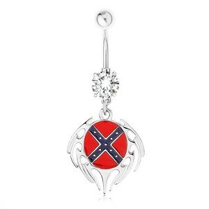 Oceľový piercing do pupka, číry zirkón, ovál s južanskou vlajkou, lem
