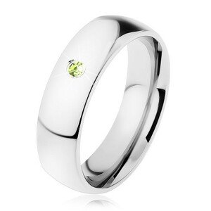Prsteň z chirurgickej ocele so zrkadlovým leskom, svetlozelený zirkónik - Veľkosť: 52 mm