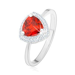Prsteň, striebro 925, zaoblený trojuholník - oranžový zirkón, úzke ramená - Veľkosť: 59 mm