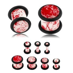 Plug do ucha z akrylu, biely povrch zdobený červenými škvrnami, gumičky - Hrúbka: 3 mm