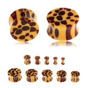 Sedlový plug do ucha z akrylu, žltá farba, hnedé škvrny - leopardí vzor - Hrúbka: 4 mm