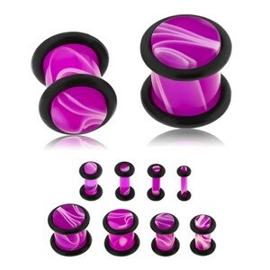 Plug do ucha z akrylu fialovej farby, biely mramorový vzor, dve gumičky - Hrúbka: 4 mm