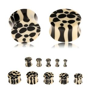 Akrylový sedlový plug do ucha, béžovo-čierny leopardí vzor - Hrúbka: 10 mm