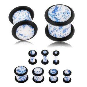 Plug do ucha z akrylu, biely povrch pofŕkaný modrou farbou, gumičky - Hrúbka: 8 mm