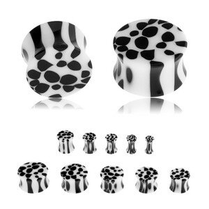 Sedlový plug do ucha z akrylu, čierno-biely leopardí vzor - Hrúbka: 3 mm