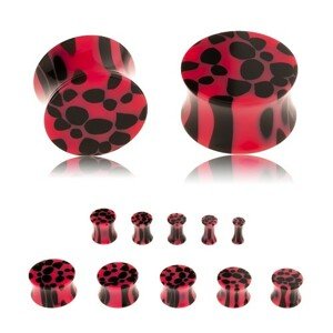 Sedlový akrylový plug do ucha, ružovo-čierny vzor - leopardie škvrny - Hrúbka: 8 mm