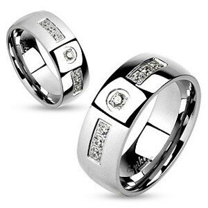 Prsteň z chirurgickej ocele, hladký lesklý povrch, číre zirkóny, 6 mm - Veľkosť: 57 mm