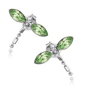 Náušnice zo striebra 925, vážky so zelenými krídlami, Swarovski krištále