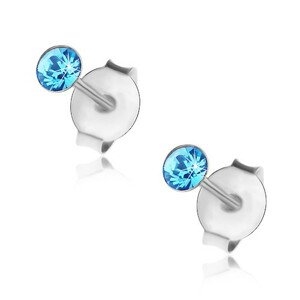 Puzetové náušnice, striebro 925, krištálik Swarovski svetlomodrej farby, 3 mm