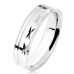 Prsteň zo striebra 925, lesklý povrch so zárezmi, tenké línie - Veľkosť: 54 mm
