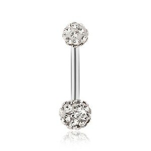 Piercing do brucha, chirurgická oceľ, biele guličky, číre zirkóniky