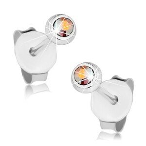 Náušnice zo striebra 925, malý dúhový Swarovski krištálik v lesklej objímke