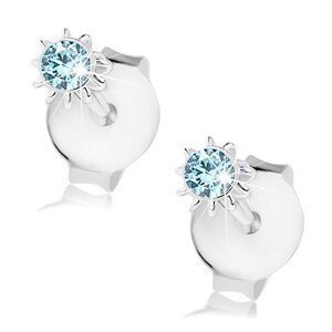 Strieborné 925 náušnice, kvietok s modrým krištálikom Swarovski