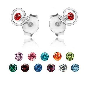 Strieborné 925 náušnice, ligotavá špirála, farebný krištálik Swarovski - Farba: Svetlomodrá