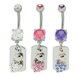 Piercing do pupku DOG TAG so srdcom - Farba zirkónu: Fialová - A