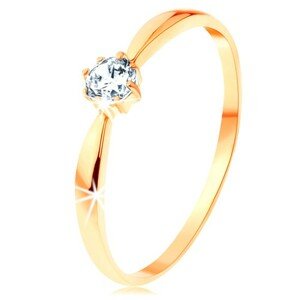 Prsteň v žltom 14K zlate - ligotavý číry zirkón, zaoblené ramená - Veľkosť: 54 mm