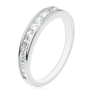 Strieborná obrúčka 925, lesklé ramená, vodorovná línia čírych zirkónov - Veľkosť: 52 mm