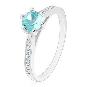 Strieborný 925 prsteň, ramená s priezračnými líniami, okrúhly svetlomodrý zirkón - Veľkosť: 53 mm