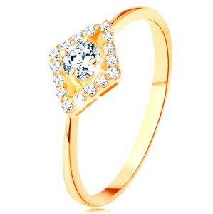 Prsteň zo žltého 14K zlata - okrúhly číry zirkón v ligotavom obryse kosoštvorca - Veľkosť: 57 mm