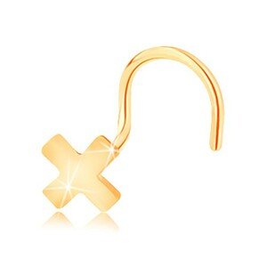 Piercing do nosa v žltom 14K zlate - malé lesklé písmeno X, zahnutý