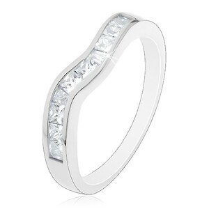 Trblietavý prsteň zo striebra 925, zvlnená línia, číre zirkónové štvorčeky - Veľkosť: 54 mm