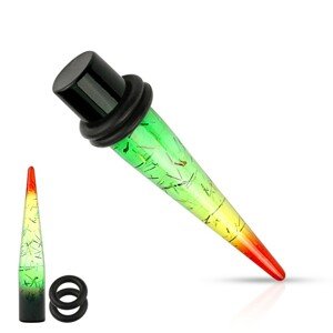 Akrylový expander do ucha v rasta štýle, priehľadný, pásiky zlatej farby - Hrúbka: 8 mm