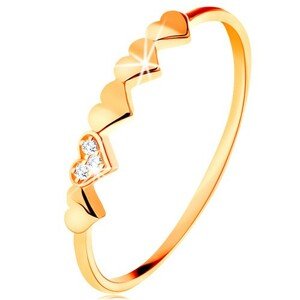 Prsteň v 14K žltom zlate - malé ligotavé srdiečka, číre zirkóniky - Veľkosť: 54 mm