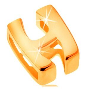 Lesklý prívesok v žltom 14K zlate, tlačené písmeno H, hladký povrch