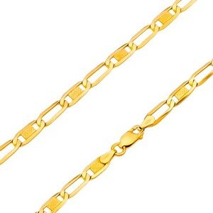 Zlatý 14K náramok - lesklé oválne očká s mriežkou a prázdne, 180 mm