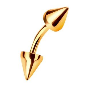 Zlatý piercing 585 - zahnutá činka ukončená dvoma kužeľovitými hrotmi, 6 mm