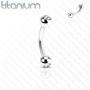 Titánový piercing striebornej farby, zahnutá činka a guľôčky s čírymi zirkónmi - Rozmer: 1,2 mm x 10 mm x 3 mm
