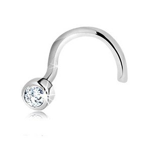 Briliantový zahnutý piercing do nosa z bieleho 14K zlata - číry diamant v objímke, 2 mm