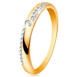 Prsteň zo zlata 585 - úzke línie z čírych ligotavých zirkónikov, lesklé ramená, zirkón - Veľkosť: 52 mm