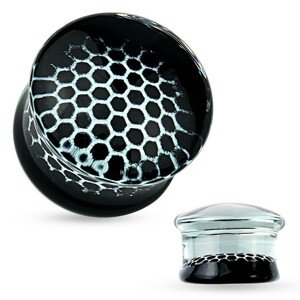 Priehľadný sedlový plug zo skla, čierno-biely motív včelieho plástu - Hrúbka: 8 mm