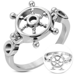 Prsteň z chirurgickej ocele striebornej farby, okrúhle lesklé kormidlo - Veľkosť: 62 mm