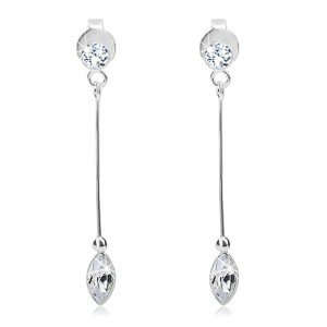 Náušnice zo striebra 925, úzka palička, dva číre krištále Swarovski