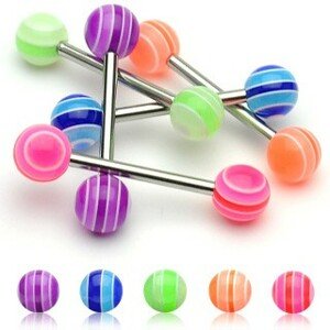 Piercing do jazyka -  UV Multicolor Ball  - Farba piercing: Fialová