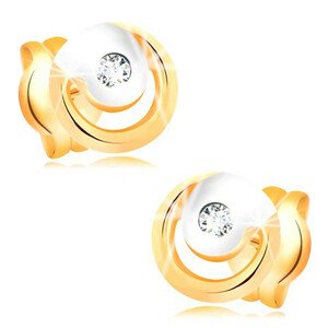 Náušnice zo 14K zlata - žiarivý číry diamant v dvojfarebnej obruči