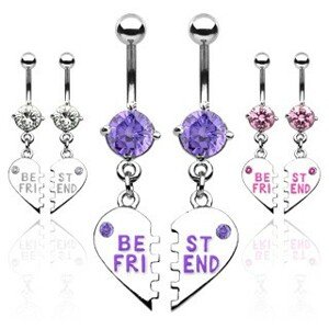 Dvojitý piercing do pupku zlomené srdce BEST FRIEND - Farba piercing: Fialová